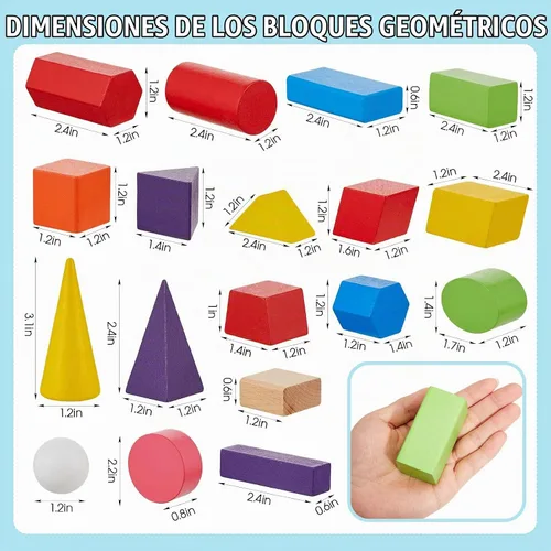 Vista 2 de Deekin 18 piezas de formas 3D grandes para enseñar manipulativos de matemáticas, bloques de sólidos geométricos, bloques de aprendizaje Montessori
