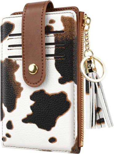Vista 15 de Cartera delgada con bloqueo RFID para mujer, cartera de cuero con múltiples tarjetas, cartera plegable con borla, bolsillo con cremallera