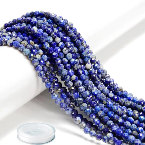 Vista 10 de AD Beads Cuentas naturales de piedras preciosas con corte de diamante micro facetado de 4 mm pequeñas y redondas para hacer collares y pulseras DIY