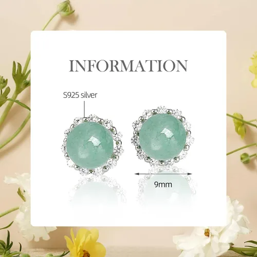 Vista 52 de Jade Earrings Studs,Green Jade Earrings for Women,925 Sterling Silver Earrings Studs for Sensitive Ears,Handmade Jade Earrings for Birthday