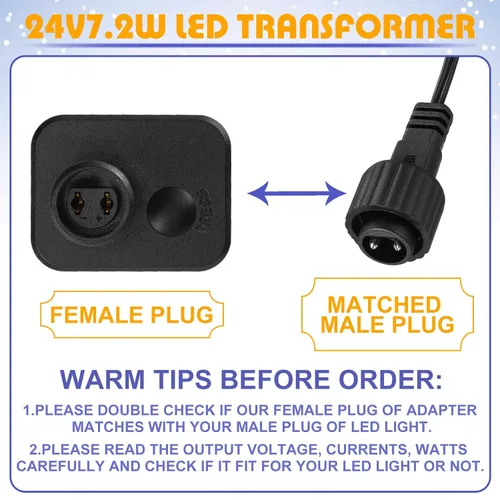 Vista 3 de 2 Piezas Fuente de Alimentación Clase 2 con 2 Cables de Extensión Transformador LED de Repuesto para Luces de Cadena de Navidad Controlador LED IP44
