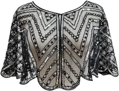 Vista 6 de Specell 1920s Handmade Sequin Beaded Evening Shawl Bridal Wrap Shawls and Wraps for Evening Dresses Wedding Shawl 10