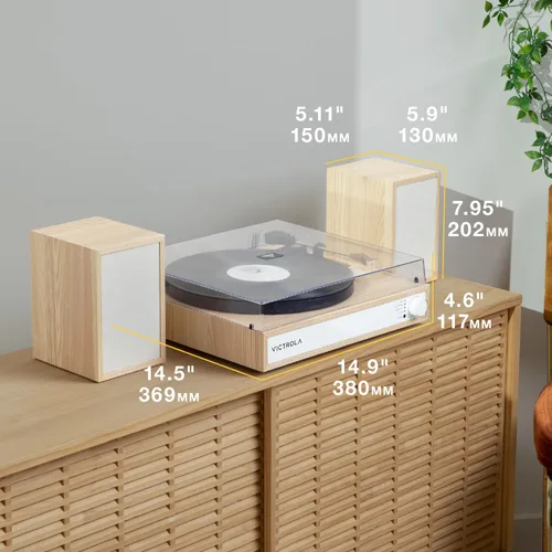 Vista 9 de Victrola Harmony – Sistema de giradiscos Bluetooth – Reproductor de discos de vinilo de 3 velocidades, altavoces estéreo para estantería, diseño