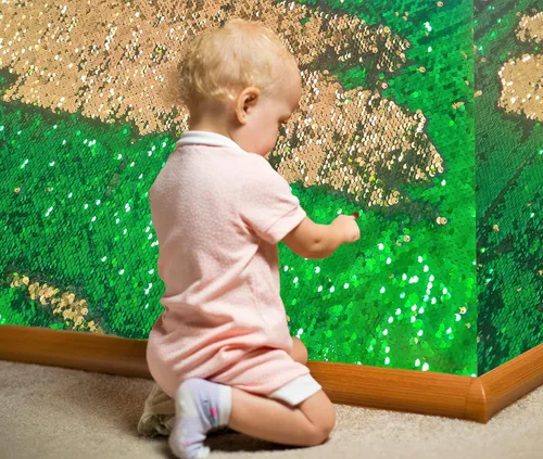 Vista 16 de Tela de lentejuelas reversible para pared sensorial para niños, lentejuelas grandes de 0.5 cm para grafiti sensorial para niños pequeños