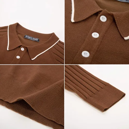 Vista 4 de PJ PAUL JONES Suéter tipo polo de punto con mangas raglán para hombre