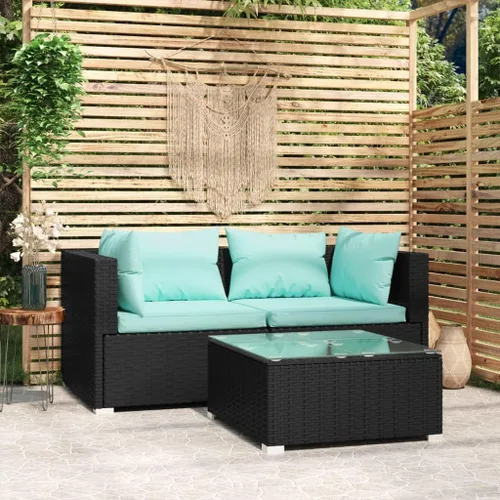 Vista 22 de Brown Wicker Patio 3-Seater Sofa with Cushions, PE Rattan Outdoor Seating Set with Steel Frame Brown and Cinnamon Red