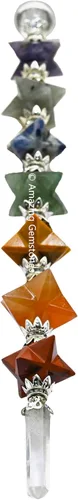 Vista 3 de Amazing Gemstone Varita de cristal para chakras, varitas de cristal curativo, brujería, varita de cristal de Merkaba para meditación, brujería