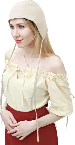 Vista 4 de FURPHI Gorra medieval coif para mujer, gorro colonial, victoriano, campesino, amish, accesorios de cosplay