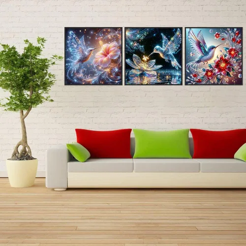 Vista 4 de Paquete de 3 kits de arte de diamantes de colibrí para adultos, kits de pintura de diamantes de colibrí para principiantes, diamantes de imitación