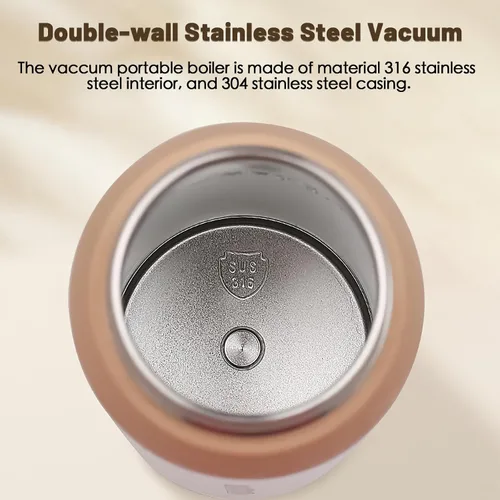 Vista 2 de Hervidor Eléctrico de Viaje Tetera Mini Portátil, Acero Inoxidable 316 16.91Oz/500mL, Calentador de Agua Caliente Pequeño Inteligente con 4