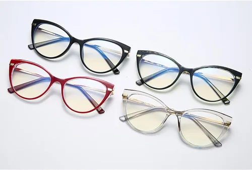 Vista 6 de LJCZKA Gafas de bloqueo de luz azul para mujer, antirojo, satrás, para computadora, ojo de gato, montura transparente
