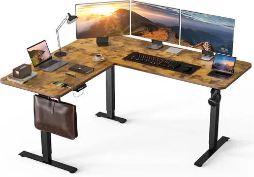 Vista 11 de 63 x 55 inch L-Shaped Electric Standing Desk with Drawers, Adjustable Height Corner Desk, Large Sit Stand Workstation with Storage, Home Office