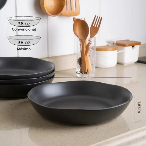 Vista 2 de AmorArc 9.75'' de cerámica cuencos grandes para pasta, juego de 4 cuencos planos de gres de 38 onzas para servir, cuencos aptos para horno