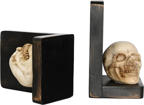 Vista 8 de OwlGift Sujetalibros decorativos de calavera de Halloween, sujetalibros resistentes para estantes, extremos de libro de calavera para libros