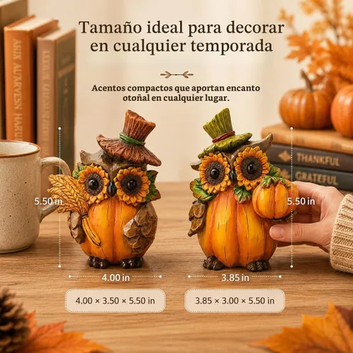 Vista 2 de Hodao Figuras de calabaza de Acción de Gracias, decoración de cosecha de Búho
