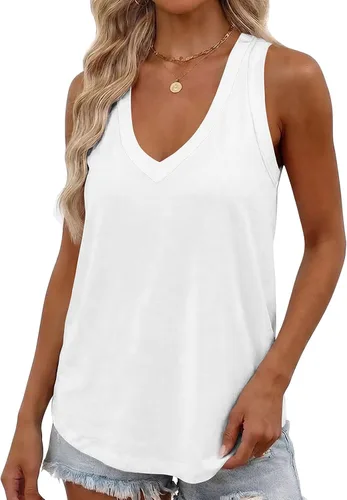 Vista 21 de Smile Fish Camiseta sin mangas de verano con cuello en V profundo para mujer, ajuste holgado, sin mangas
