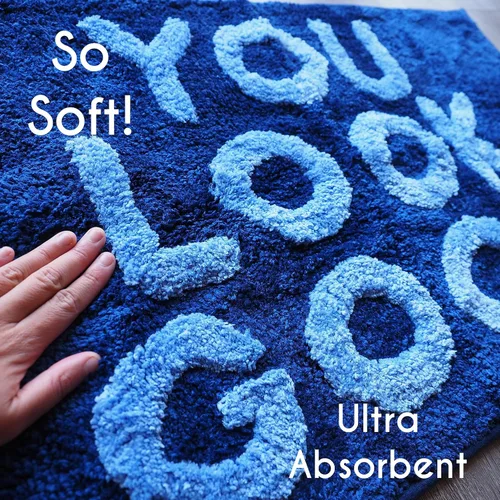 Vista 3 de Alfombra de baño con texto en inglés "You Look Good" para niñas, bonita, hermosa, divertida, divertida, decoración de baño, antideslizante, lavable