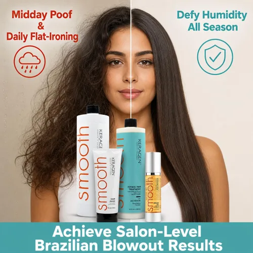 Vista 3 de Keragen - Tratamiento de alisado de queratina brasileña, sistema de alisado para cabello seco y dañado, sin formaldehído con kit de queratina