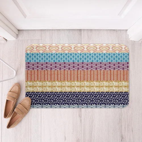Vista 4 de Tapetes de baño bohemios a rayas para baño, 16 x 24 pulgadas, alfombras de baño bohemias para niños y niñas, decoración folclórica floral exótica