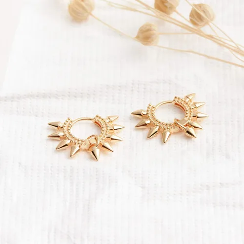 Vista 6 de VACRONA - Aretes tipo arracadas para mujer, chapados en oro de 14 quilates, diseño de aro de arracada