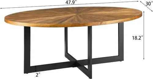 Vista 2 de LEEMTORIG KFZ-1831 - Mesa auxiliar ovalada de madera maciza para sala de estar, mesa de centro industrial grande y moderna de 47.9 pulgadas, mesa