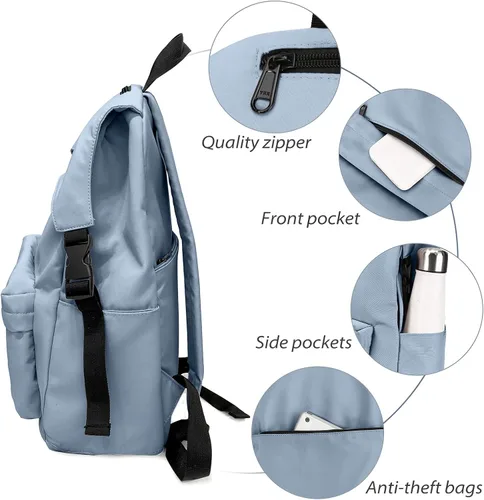 Vista 4 de Mochila escolar ligera para adolescentes y niñas, mochila de escuela secundaria para niños, escuela primaria, mochila para estudiantes, Azul