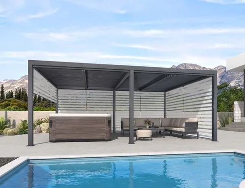 Vista 21 de PURPLE LEAF - Pérgola con listones de 10 x 12 pies, sistema de drenaje 94AS para patio, color gris Premium All-Aluminum Rustproof Build, Modern