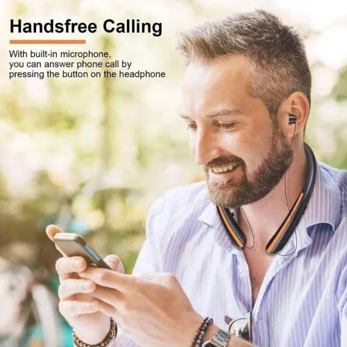 Vista 6 de Auriculares Bluetooth retráctiles con banda para el cuello, auriculares inalámbricos de ajuste cómodo de 20 horas con carrete automático, Negro
