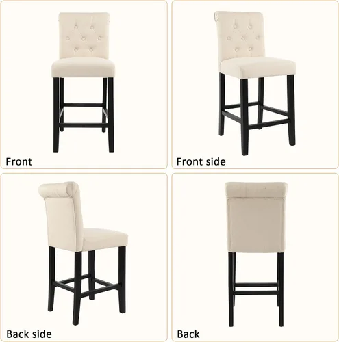 Vista 9 de GOTMINSI Taburetes de tela beige de 24 pulgadas, juego de 2 sillas tapizadas de altura de mostrador con decoración copetuda de estilo ocio