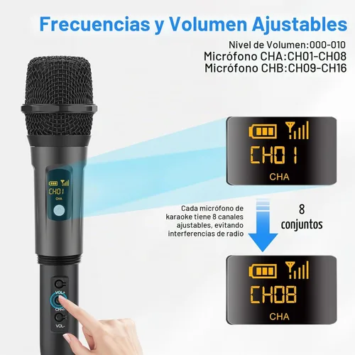 Vista 3 de Aveek Micrófono inalámbrico para karaoke, micrófono de mano profesional para cantar con receptor recargable, micrófono de karaoke inalámbrico