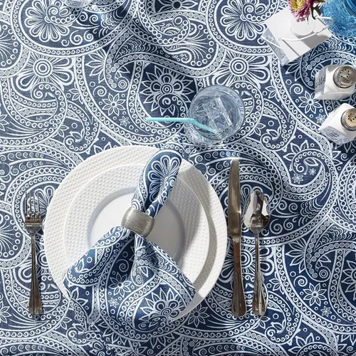 Vista 7 de DII Paisley - Colección de mesas para exteriores, resistente al agua, mantel, 60 pulgadas (redonda), color azul