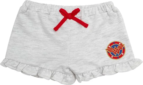 Vista 5 de WONDER WOMAN Conjunto de 4 piezas para bebé niña, camiseta de manga corta, pantalones leggings con falda tutú, body y pantalones cortos con cordón