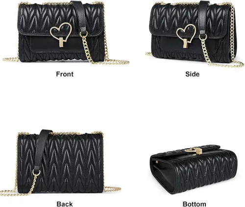 Vista 2 de Bolsos de hombro acolchados para mujer bolsos cruzados de cuero de vaca bolsos cruzados para mujer bolso pequeño con correa de cadena