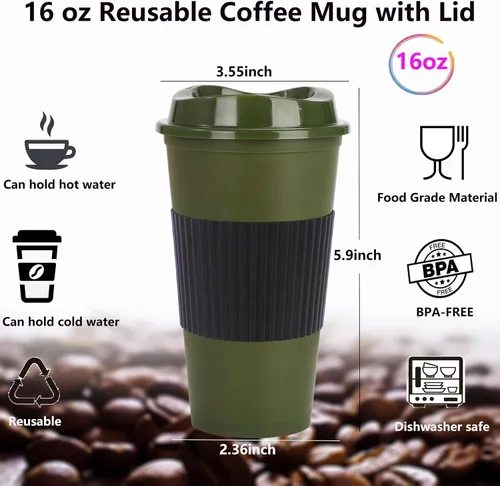 Vista 2 de Paquete de 20 tazas de café reutilizables con tapas, vasos de plástico de 16 onzas, taza de viaje para café helado para adultos y mujeres, bebidas