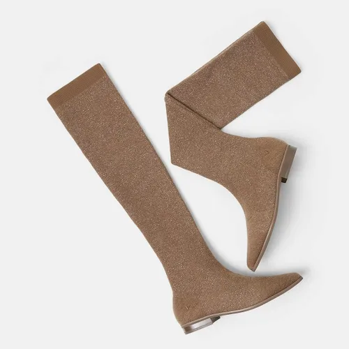 Vista 4 de VIVAIA Michaelia - Botas puntiagudas por encima de la rodilla de 21.7in de altura de caña de 21.7in de alto, botines de tela tejida de lana, zapatos