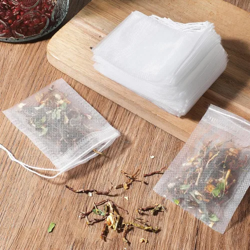 Vista 6 de 100 bolsas de filtro de té con cordón, bolsas de té vacías desechables de 3.14 x 2.4 pulgadas, bolsa de café, bolsa de té desechable para tés