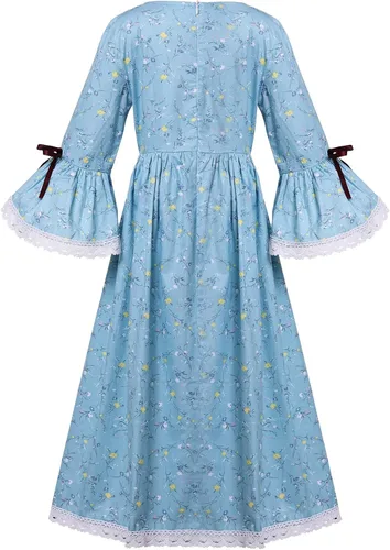 Vista 2 de GRACEART Vestido colonial para niñas, disfraz de pionero de la pradera, 100% algodón (opción de 5 colores), Blanco
