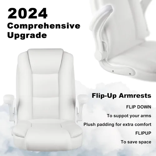 Vista 3 de OFIKA Silla de escritorio de oficina de cuero, silla de oficina ergonómica con soporte lumbar, silla de computadora, silla ejecutiva de cuero