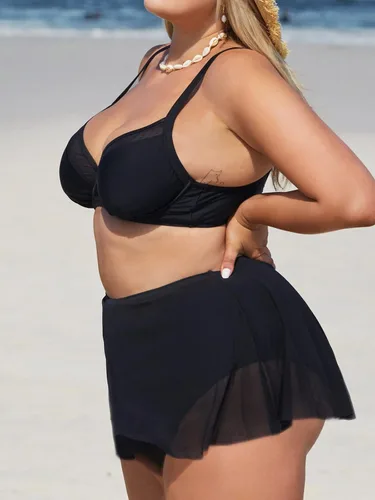 Vista 4 de CUPSHE Traje de baño de malla con cuello en V para mujer, talla grande, con gancho trasero