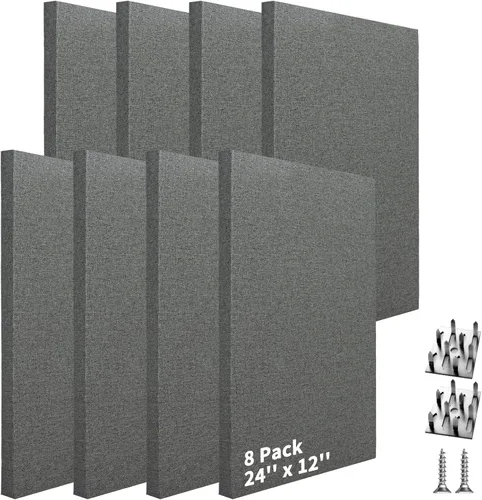 Vista 11 de Art3dwallpanels 4 PCS Paneles Acústicos, 24''x12'' Paneles de Pared de Tela Insonorizados, Paneles de Absorción de Sonido de Montaje Fácil con Gris