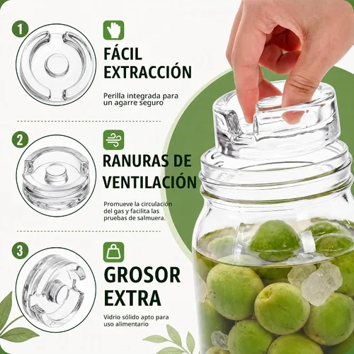 Vista 6 de Paquete de 9 pesas de fermentación con mango de fácil agarre, kit de fermentación de vidrio, tapas de fermentación para frascos Mason de boca ancha