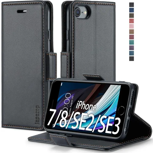 Vista 18 de japezop Funda tipo cartera compatible con iPhone Xs/iPhone X con tarjetero y bloqueo RFID, funda de cuero suave con soporte magnético y funda Negro