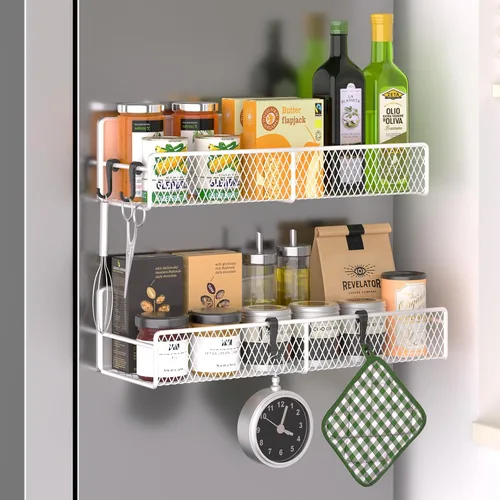 Vista 8 de Estante magnético para especias para refrigerador, paquete de 7 estantes magnéticos fuertes 100% de metal, organizador de especias con soporte