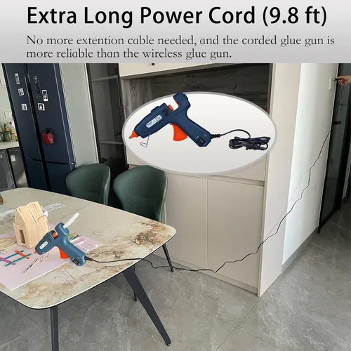 Vista 2 de Pistola de pegamento caliente de tamaño completo con estuche, interruptor de 60W/100W/APAGADO, cable de alimentación extra largo de 9.8 pies