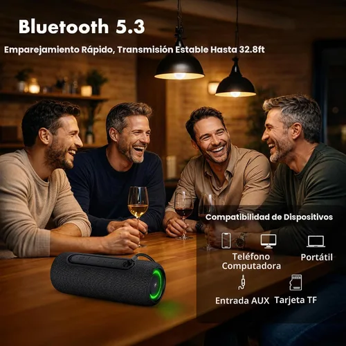 Vista 6 de Fisher Altavoces Bluetooth portátiles IPX5 impermeable altavoz, 14 W de potencia máxima estéreo Bluetooth altavoz, luces RGB, TWS, BT 5.3, micrófono