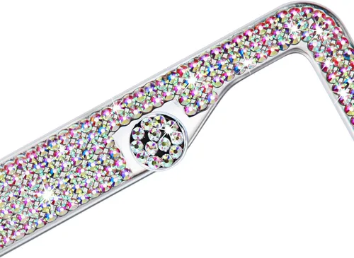 Vista 2 de Marcos de matrícula multicolor con diamantes de imitación brillantes para mujer, cubierta de matrícula de metal a prueba de óxido, accesorios
