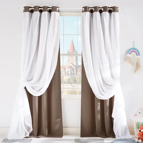 Vista 16 de PONY DANCE Cortinas Opacas con Superposición de Gasa, Cortinas de Doble Capa con Aislamiento Térmico Mix & Match para Oscurecer Habitaciones