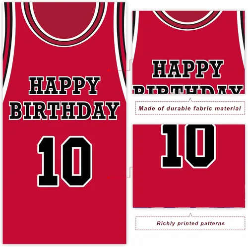 Vista 3 de Cartel de feliz cumpleaños 10 pancarta de fondo rojo de baloncesto estrella jugador de deportes decoración para hombre niño 10 cumpleaños
