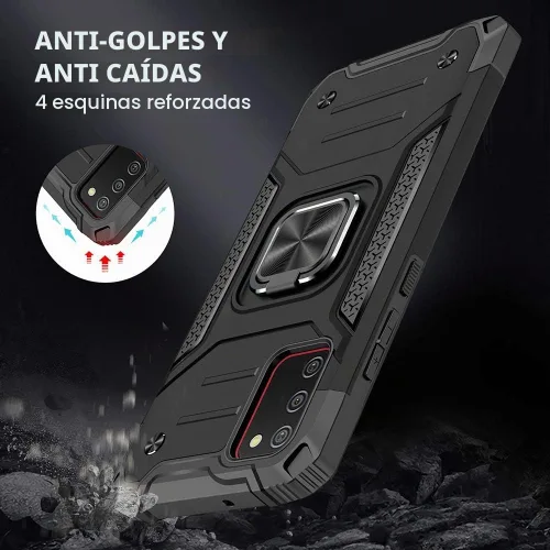 Vista 2 de HNHYGETE Funda para Samsung A02s, funda para Galaxy A02s, soporte giratorio de grado militar de 360°, parachoques de goma dura [a prueba de golpes]
