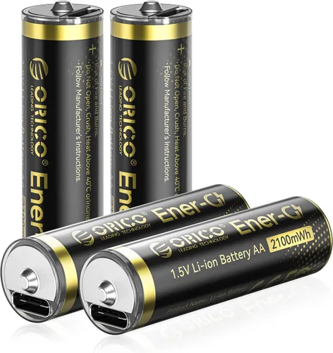 Vista 9 de ORICO Ener-G Batería de iones de litio recargable AA de 1.5 V 2100 mWh, carga USB-C de 2 horas, carga rápida de más de 1500 ciclos para controlador